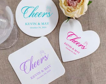 Cheers Personalized Wedding Coasters,Custom Anniversary Drink Coasters,Custom Paper Coasters for Parties and Events