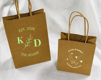Wedding Party Favor Bags, Personalized Bridal Shower Bags, Monogram Favour Kraft Bag, For Guests