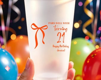 21e verjaardagsbeker met matte afwerking, gepersonaliseerde verjaardagsbekers met monogram, verjaardagsdecoratie, feestartikelen