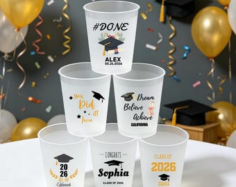 Graduation Party Plastic Cups, Class of 2026 Frosted Cup, Personalized Name Party Favor, In Bulk