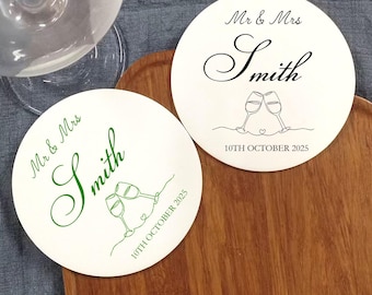 Personalized Wedding Paper Coasters: Mr. & Mrs. Engagement Party Decor
