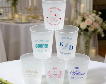 Wedding Party Frosted Cups, Personalized Party Reception Plastic Cup, Monogram Favor For Guests