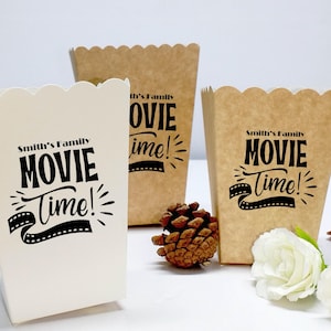 Cubo de palomitas para fiestas, Cubo de palomitas para películas, Recipiente para palomitas de cine, Porta palomitas con nombre, Caja de papel con nombre impreso, Pijamada familiar