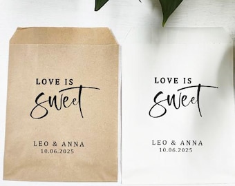 Love Is Sweet bedankzakje, gepersonaliseerd bedankzakje bruiloft, snoepzakje, koekjeszakje, donutzakje, bedankzakje receptie, cadeau voor gast in bulk