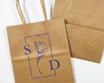 Personalized Wedding Gift Bags, Custom Groom Bride Name Paper Bags, Guest Bags in Bulk, Kraft Paper Bags with Handle, Wedding Bags
