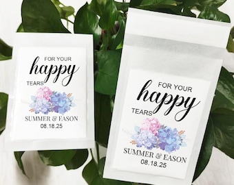 Personalized Wedding Tissue Packets: Blue Hydrangea 'Happy Tears' Favors