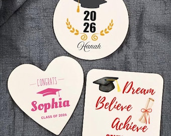 Graduation Party Favor Coaster, Personalized Name Drink Mat, Class of 2026 Party Favors, For Decor