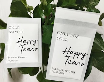 Personalized Wedding Tissue Packs, Happy Tears Tissue Packets, Contetti Bag Favor For Guest, Glassine Bags