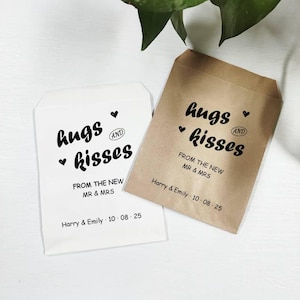 Hugs and Kisses From The New Mr. & Mrs., Wedding Favor Paper Bag, Chocolate Wedding Bags, Candy Bags, Treat Bag, White Sweet Bag, Donut Bags
