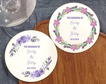 Dessous de verre pour mariage, fleurs en papier, cadeaux de pendaison de crémaillère monogramme, pour invités