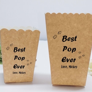 El mejor cubo de palomitas de maíz, recipiente personalizado, soporte para palomitas de maíz para una noche familiar, caja de papel con nombre, regalo para papá y abuelo, regalo para el Día del Padre