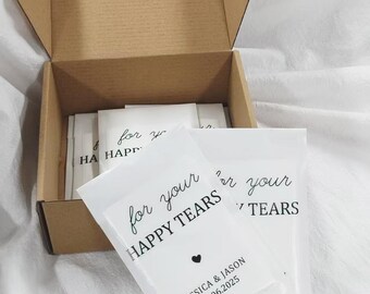 20 gepersonaliseerde bruilofttissueverpakkingen met doos, confettiverpakkingen bruiloft, Happy Tears, confettiverpakkingen, tissuepakketten, tissues