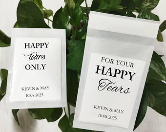 Paquetes de pañuelos de papel personalizados para bodas: recuerdos biodegradables "Lágrimas de felicidad"