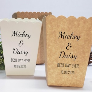 Cubo de palomitas para boda, Cubo de palomitas para el mejor día, Cubo de palomitas para recuerdo de fiesta, Caja de papel con nombre, Regalo para fiesta de compromiso, Fiesta de palomitas