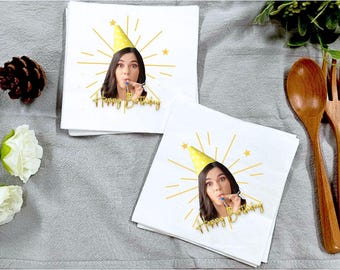Fun Face Birthday Photo Napkins, Custom Photo Adult Birthday Napkins, Unique Party Decorations, Cocktail & Luncheon Size, Birthday Gift