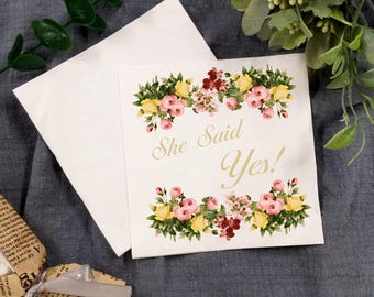 Custom Engagement Party Dinner Napkins, Unique Cocktail Napkin, Rustic Wedding Decor, Favor For Guests