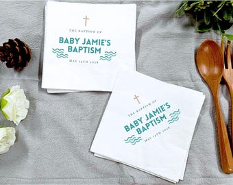 Personalized Baptism Napkins, Custom Christening Dinner & Beverage Napkins, Monogram Paper Napkins for Baby Communion, Baptism Party Decor