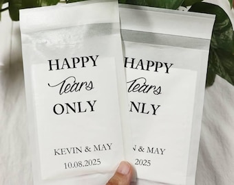 Personalized Wedding Tissue Packets: Happy Tears Favor Bags