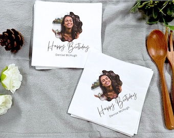 Custom Photo Birthday Napkins,Birthday Party Cocktail Napkins, Birthday Celebration, Photo and Name Napkins, Unique Party Decorations,