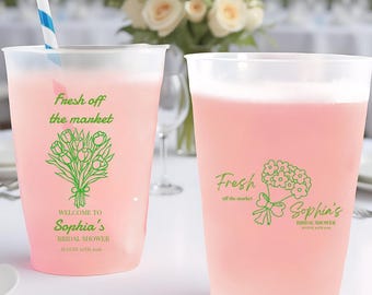 Bridal Shower Party Frosted Cups,  Fresh Off The Market Favor Plastic Cup, Party Favour Drinkware, Floral Decor