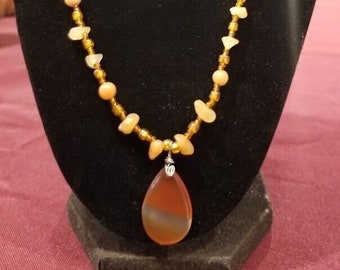 CARNELIAN Gemstone ARTISAN Handcrafted NECKLACE- Orange Chalcedony w/Pendant