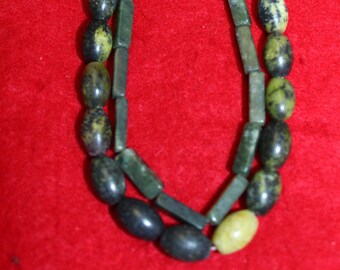 Gorgeous 15" Green SERPENTINE Gemstone BEAD Strands- Ovals and Rectangles