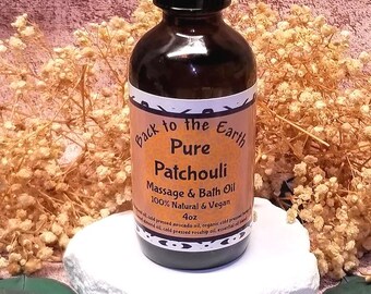 PURE PATCHOULI Aromatherapy Massage & Bath Oil w/Pure Essential Oils- 4oz Earthy Woodsy Blend- All Natural and Vegan