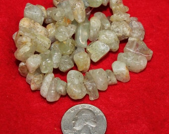 Gorgeous 15" Natural Green PREHNITE Gemstone Chip BEAD Strand- Large Sized Chips