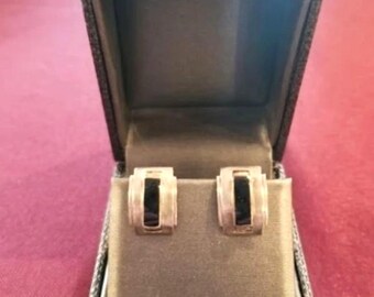 Pendientes de clip vintage de Taxco, México, en plata de ley .925 y ónix negro.