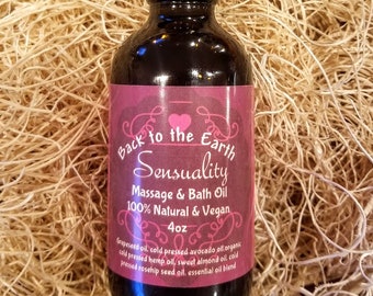 SENSUALITY Aromatherapy Massage Oil w/Pure Essential Oils- 4oz Sensual Blend- Palmarosa/Ylang ylang