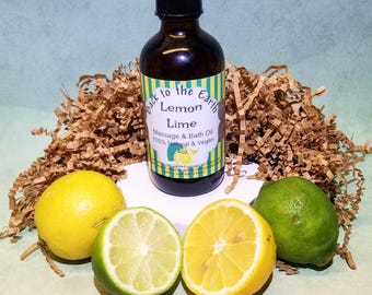 LEMON-LIME Aromatherapy Massage Oil w/Pure Essential Oils- 4oz Sweet Fruity Citrus Blend- All Natural and Vegan