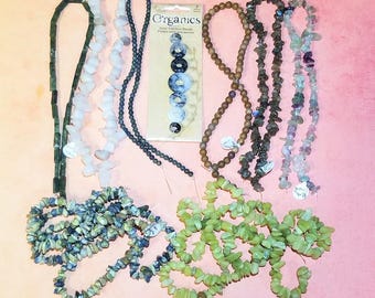 Gemstone Bead Strand Bundle/Lot Fluorite/Serpentine/Labradorite/Rutilated Quartz