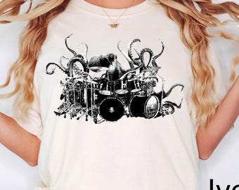 Comfort Colors® Octopus Playing Drums Shirt, Octopus Men's Shirt, Octopus Gift,Drummer Gift, Octopus Shirt, Drum Player Shirt, Drummer Shirt