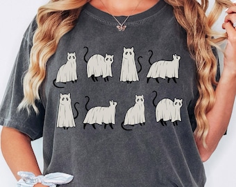 Comfort Colors® Halloween Cat Shirt, Ghost Cat Shirt, Halloween Shirt, Halloween Cat Tee, Cat Lover Shirt, Black Cat Shirt, Spooky Season