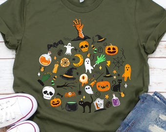 Halloween Doodles Vintage Halloween Shirt, Fall Apparel, Witchy Clothing ,Witchy Clothes, Fall T-Shirt Short Sleeve Halloween Vintage Tshirt