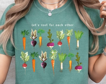 Comfort Colors® Lets Roots For Each Other Vegetable Shirt, Uplifting Shirt, Spring Shirt, Gardening Tee, Carrot Outfit, Black Carrot Tee