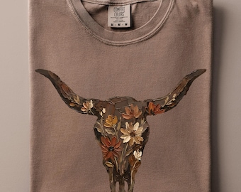 Comfort Colors®Boho Cow Skull Shirt, Western Graphic Tee, Bull Skull Shirt,Cowgirl Tshirt, Cowboy Shirt,Country Girl Shirt, Western Clothing