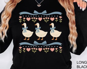 Vintage 80s Goose Sweatshirt, Funny Blue Ribbon Goose Tee, Retro Goose Graphic Sweatshirt, Cute Farm Animal Tee, Cottagecore Gift Tee, Goose