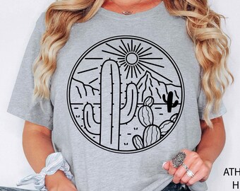 Desert Shirt, Cactus Plants, Cactus Shirt, Adventure Shirt, Arizona Shirt, Cactus Scene Shirt, Women Shirt, Desert Adventure,Wild West Shirt