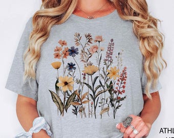 Boho Cottagecore Tshirt, Wildflowers T shirt, Vintage Pressed Flowers Shirt, Botanical Floral Tee, Gift for Gardener,Floral Shirt,Flower Tee