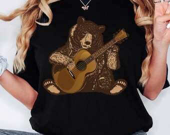 Bear Shirt Gift, Bear Playing Guitar Shirt, Men's Bear Shirt, Men's Graphic Tee, Bear Guitar Tee, Acoustic Guitar Gift, Gift For Guitarist