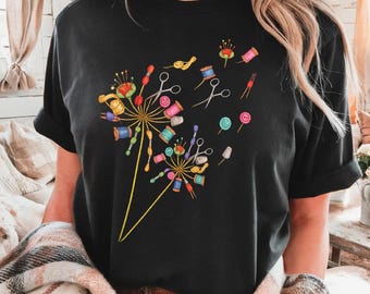 Comfort Colors® Cute Sewing T-shirt, Quilting Equipment Dandelion Shirt, Flying Flower Tee for Quilter, Sewing Lover Gift, Seamstress Shirt