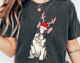 French Bulldog Christmas Unisex Shirt, Frenchie Lover Pullover Shirt, French Bulldog Jumper, Frenchie Dog Shirt, French Bulldog Reindeer