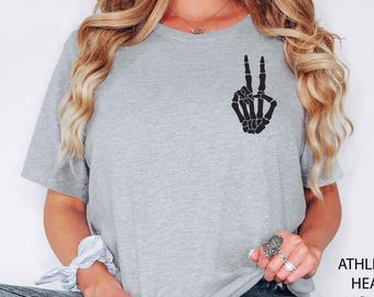 Skeleton Peace Sign Shirt, Halloween Shirt, Skeleton Hand Shirt, Funny Halloween Shirt, Fall Shirt, Skeleton Hand, Women's Halloween Shirt