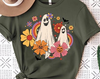 Halloween Ghost Shirt, Floral Ghost Shirt, Vintage Floral Ghost Halloween Shirt,Autumn Shirt,Cute Ghost,Retro Fall Shirt,Vintage Ghost Shirt