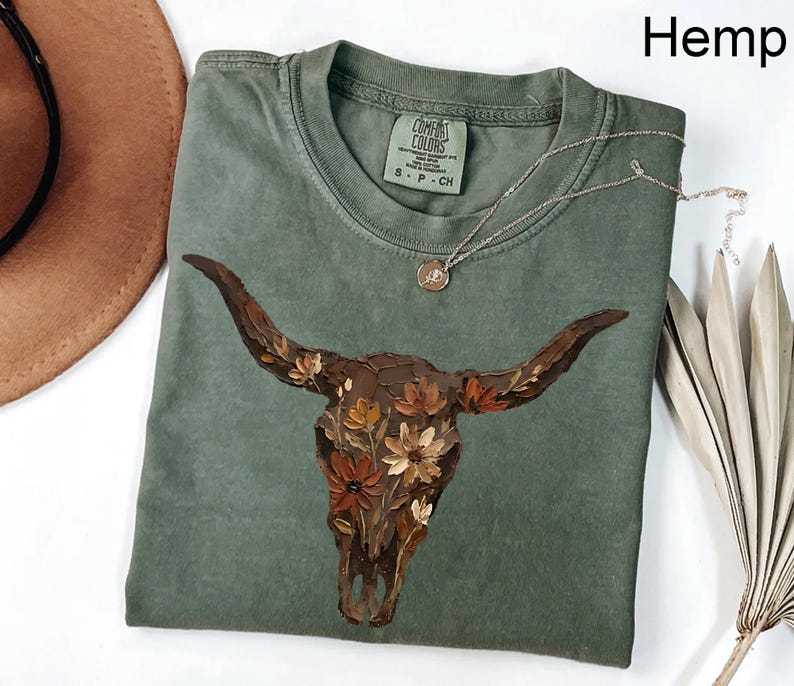 Comfort Colors®Boho Cow Skull Shirt, Western Graphic Tee, Bull Skull Shirt,Cowgirl Tshirt, Cowboy Shirt,Country Girl Shirt, Western Clothing image 3