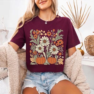 Boho Fall Floral Shirt, Retro Fall shirt, Autumn Vibes Shirt, Pumpkin Season Graphic Tee, Vintage Fall Pumpkin Aesthetic Vintage Fall Shirt bild 5