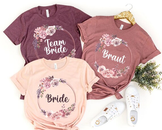Braut Shirt, Team Braut Shirt, Team Bride Shirt, Bridal Shirt, Bride For JGA Wedding Bride Eucalyptus Wreath Gold, Bachelorette Party Shirts