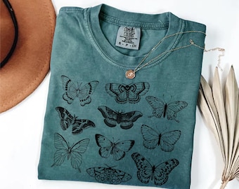 Comfort Colors® Vintage Butterfly and Moth T-Shirt, Cottagecore Aesthetic Shirts, Cottagecore Shirt, Aesthetic Tshirt, Cottage Core Shirt
