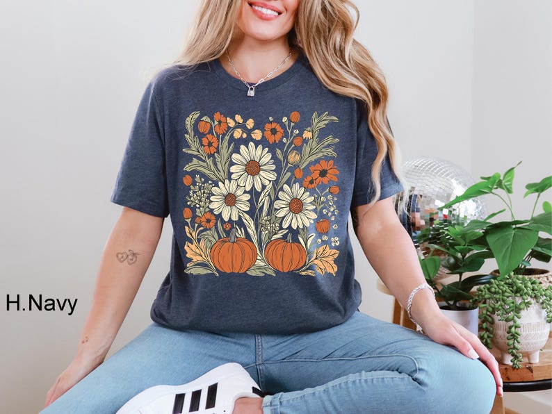 Boho Fall Floral Shirt, Retro Fall shirt, Autumn Vibes Shirt, Pumpkin Season Graphic Tee, Vintage Fall Pumpkin Aesthetic Vintage Fall Shirt bild 3